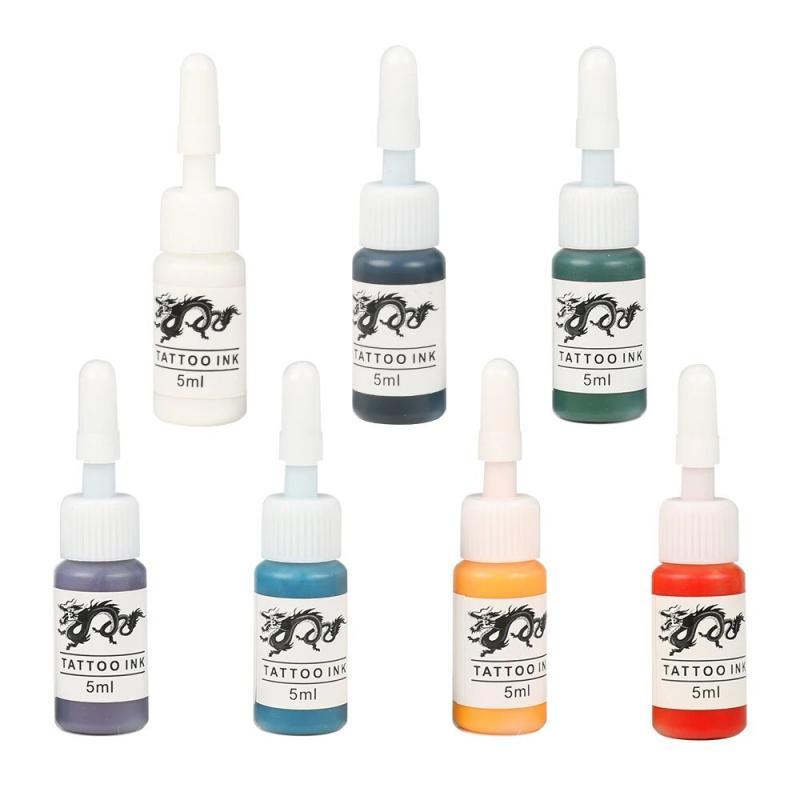 7Pcs Tattoo Ink 5ml Pigment Set Professional Beauty Semi-permanent Makeup Tattoos Ink Pigment Tattoo Supplies For Body Art Paint