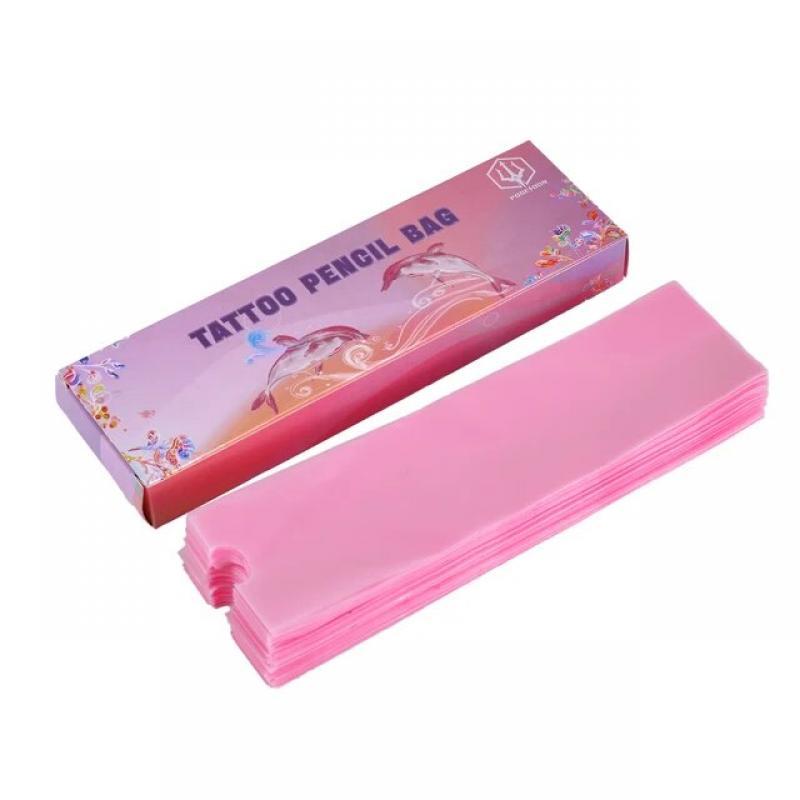 POSEIDON Tattoo Pencil Sleeve Bag Covers 200Pcs Plastic Pink Disposable Pencil Sleeve Bag Tattoo Supply Accessories