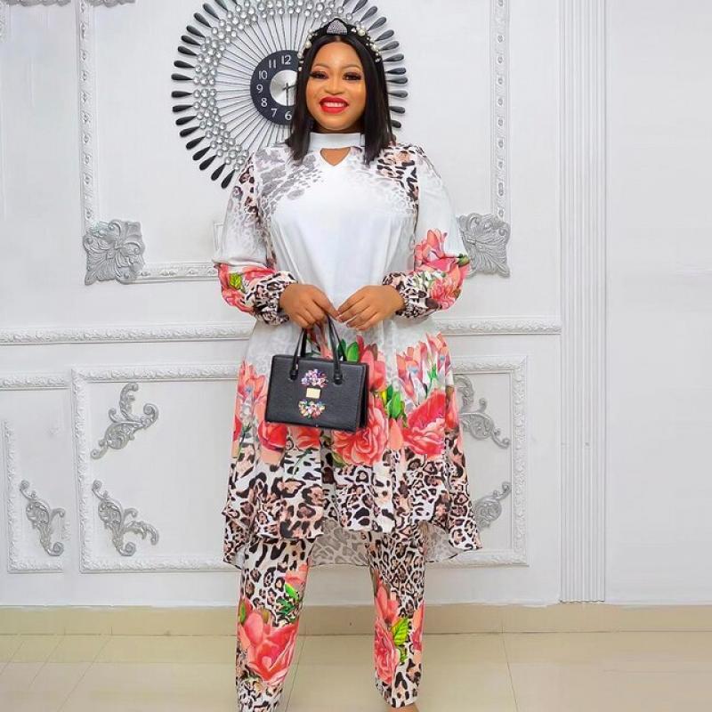 Women African Clothes 2 Piece Set 2023 New Summer Chiffon Tops Pants Trousers Suits Plus Size Party Dresses for Lady Outfits