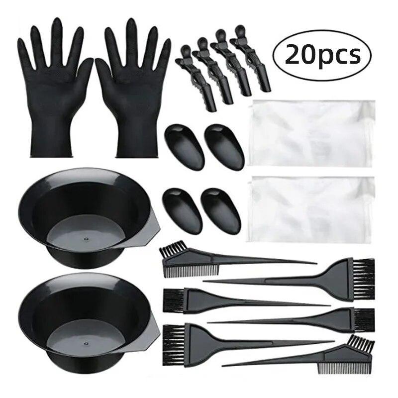 20Pcs/Set Salon Hair Dyeing Brush Disposable Hair Earcap Clips Dyeing Cream Bowl Coloring Comb Home Cape Kits Hair Tint Tool
