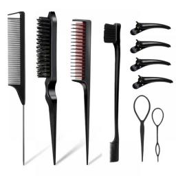 10pcs Hair Styling Comb Set Teasing Hair Brush Triple Teasing Comb Rat Tail Combs Edge Brush Hair Tail Tools Braid Tool Loop