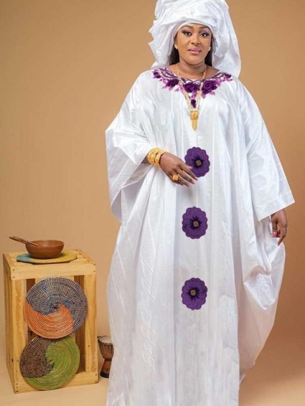 White Top Quality Free Size Original Bazin Riche Long Dresses For African Women Wedding Party Robe Femme Bazin Dashiki Robe
