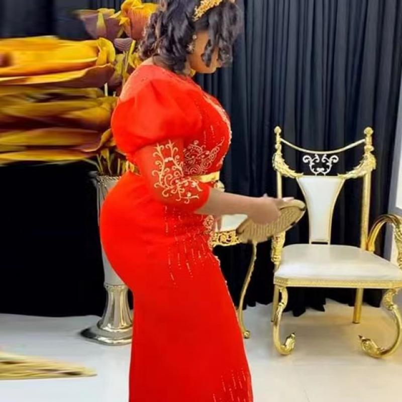 African Women Plus Size Evening Dresses Dubai Turkey Luxury Bead Gown Wedding Party Dress Robe Africaine Femme 2022 Nouveauté