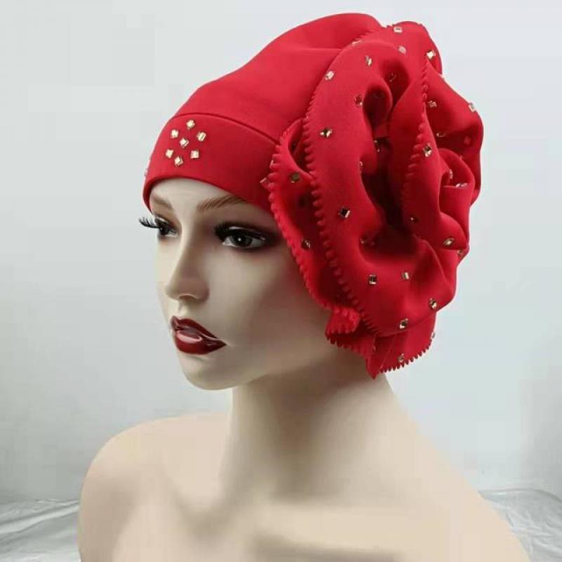 Breathable Auto Headgear Turbans Laminated Fashion African Multicolor Headscarf Muslim Hat for Women Gold hot drill Already Made