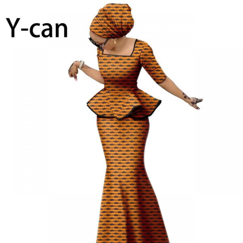 Dashiki African Clothes for Women Summer Traditional Print Top and Skirts Sets Match Turban Headwrap Bazin Riche  Y2225038