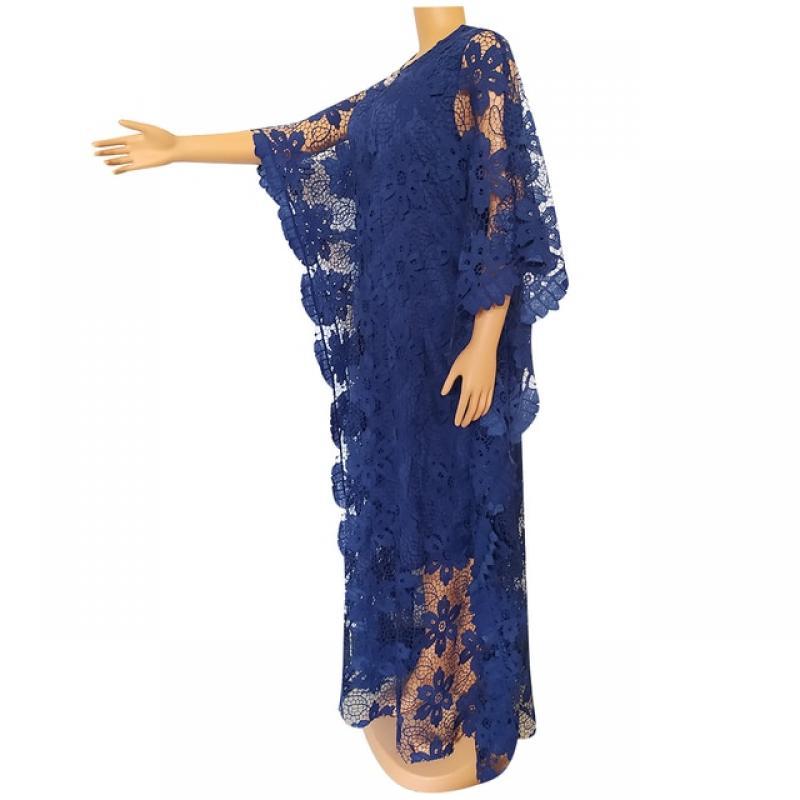 Dashikiage Lace Fashion Maxi Dresses Women O-neck Bat Sleeve Two Pieces Set Jacquard Design Prom Gowns Elegant African Clothing