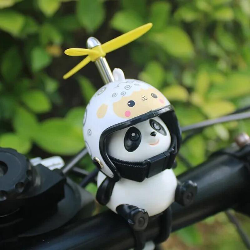Motorcycle Handlebar Decoration Bike Electric Cute Panda Cartoon with Helmet Airscrew Ornaments Toy Riding Equipment Accessories