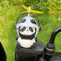 Motorcycle Handlebar Decoration Bike Electric Cute Panda Cartoon With Helmet Airscrew Ornaments Toy Riding Equipment Accessories