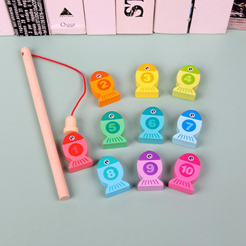 Magnetic Fishing Game Marine Life Cognition Color Number Wooden Toys for Children Montessori Early Educational Parent-child Game