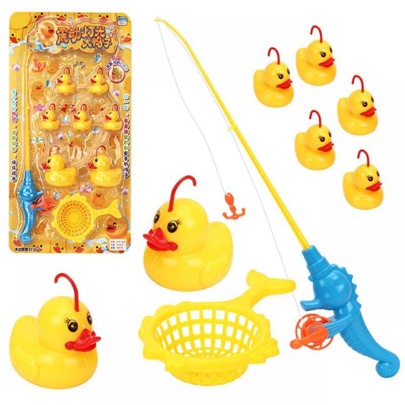 Children's Playing Water Toys Set Fishing Parent-child interactive Toy Game Kids 9Pcs Vibrating Light Duck Baby Bath Gifts