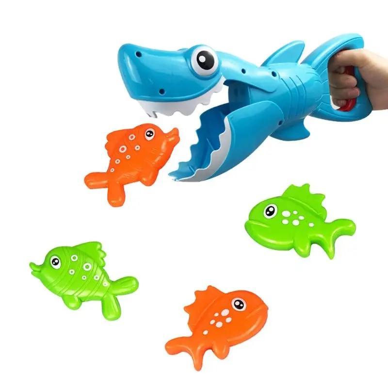 Shark Grabber Bath Toy for Boys Girls Catch Game with 4 Fishes Bathtub Fishing Water Interactive Toys