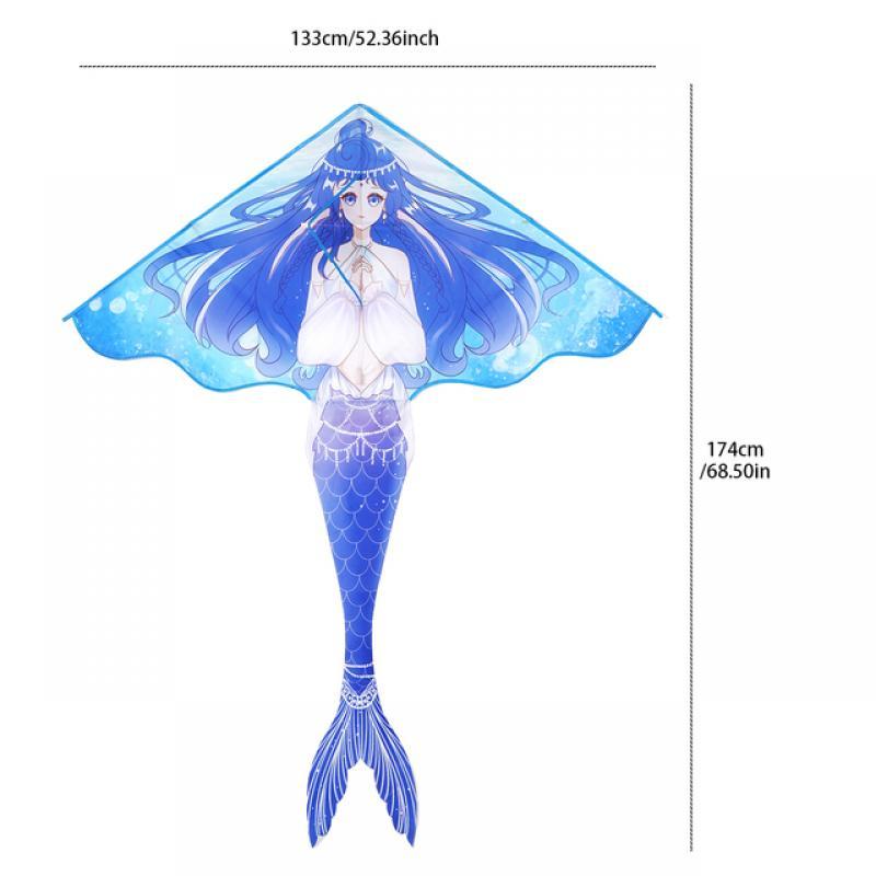 Purple Wind Color Blue Tri-color Optional Mermaid Kite Free 328 feet kite line breeze easy to fly, girls like easy to fly
