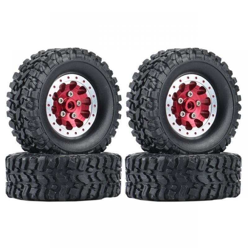 4Pcs Metal Beadlock Wheel Hub Wheel Rim And Rubber Tire For WPL C14 C24 B14 B24 B36 MN 78 D90 MN99S RC Car Upgrade Parts
