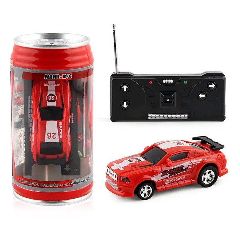 Coke Can Remote Control Racing Vehicle Battery Operated Mini RC Car LED Lights RC Racing Drift Car with Roadblocks for Kids Boys