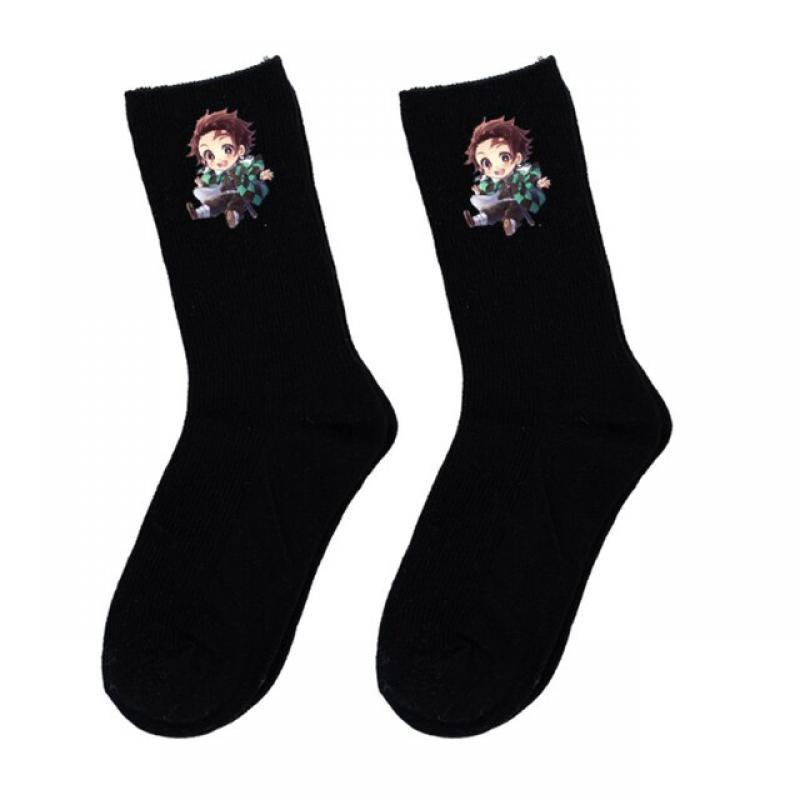 Anime Demon Slayer Black Sock Cartoon Kimetsu no Yaiba Long Knee-high Warm Stitching Pattern Antiskid Casual Sock