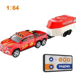 1:64 Metal Alloy Proportional Remote Control Vehicle Model 2.4GHz Mini Simulation RC Car With Trailer
