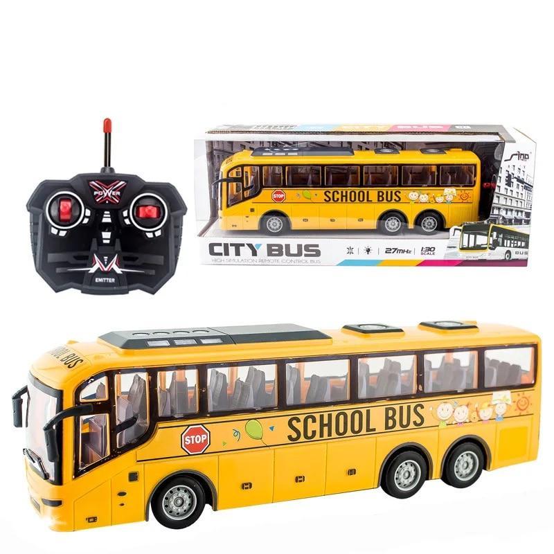 1/30 Rc Bus Electric Remote Control Car with Light Tour Bus School City Model 27Mhz Radio Controlled Machine Toys for Boys Kids