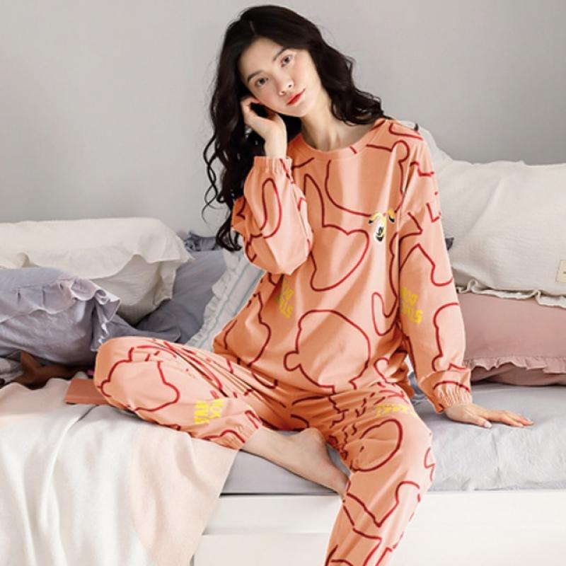Pijiama 2 Pieces Set Spring Summer Sleepwear Cotton Soft Women's Pajiama Long Night Wear Pyjama Pour Femme Cute Loungewear