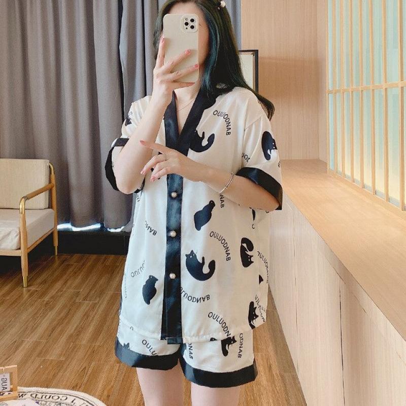 New Luxury Women's Set Ice Silk Pajamas Cartoon Pyjamas Home Clothes Sleepwear 2 Piece Set Women's Pajamas Plus Size Lingere 3XL
