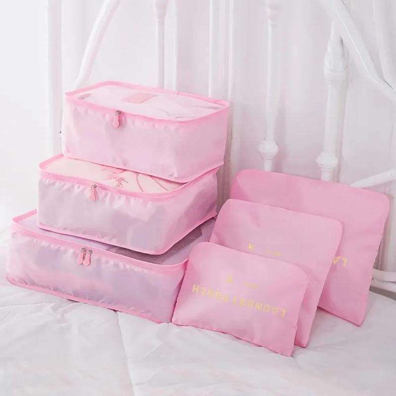 6pcs Travel Luggage Packing Cubes, Suitcase Clothes Storage Bag, Foldable Organizer Shoes Underwear Pouch