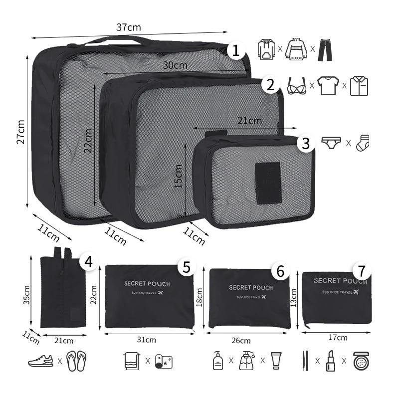 7/6pcs Travel Storage Bag Large Capacity Suitcase Storage Luggage Clothes Sorting Organizer Set Pouch Case Shoes Packing Cube