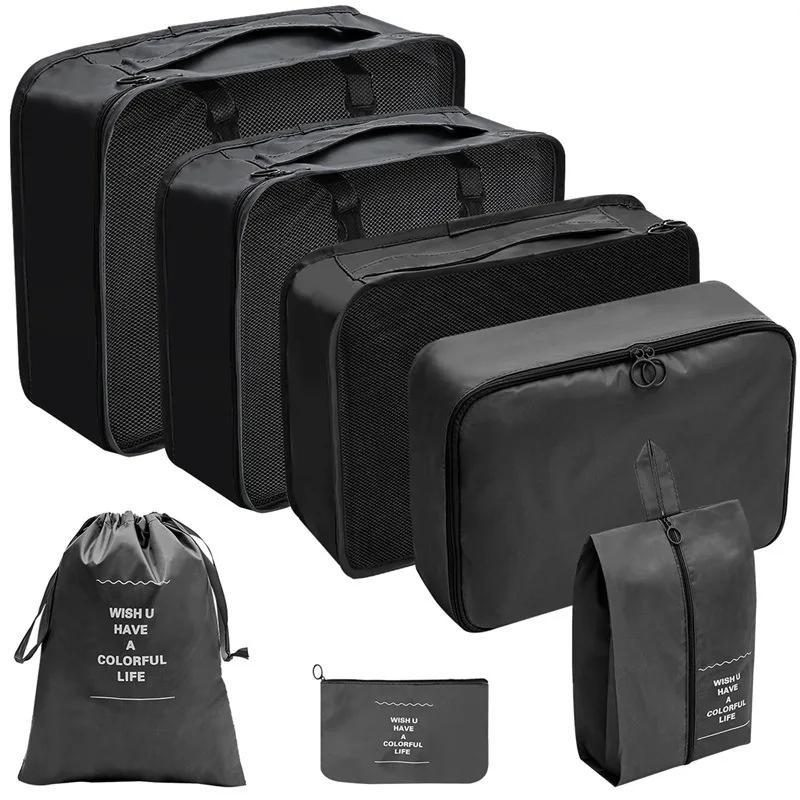 7pcs Set Travel Organizer Storage Bags Suitcase Packing Cubes Set Cases Family Portable Luggage Clothes Shoe Tidy Pouch Fold
