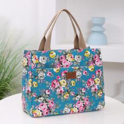 Fashion Floral Print Tote Bag, Portable Canvas Lunch Bag, Women's Casual Handbag & Bento Mommy Bag For Picnic Travel