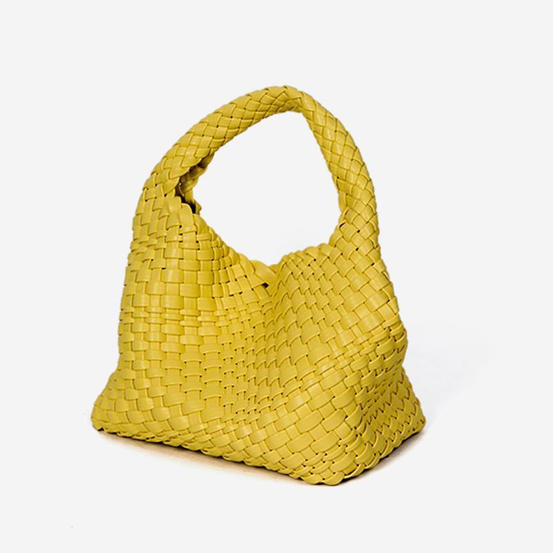 MABULA Luxury Leather Woven Tote Hobo Handbags with Clutch Purse Brand Design Handmade Women Crossbody Bucket Bag 2 Pcs Set
