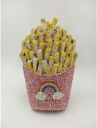 XIYUAN French Fries Shape Bling Crystal Clutch Purse Evening Bags Handbag For Women Wedding Party Diamond Minaudiere Purses Gold