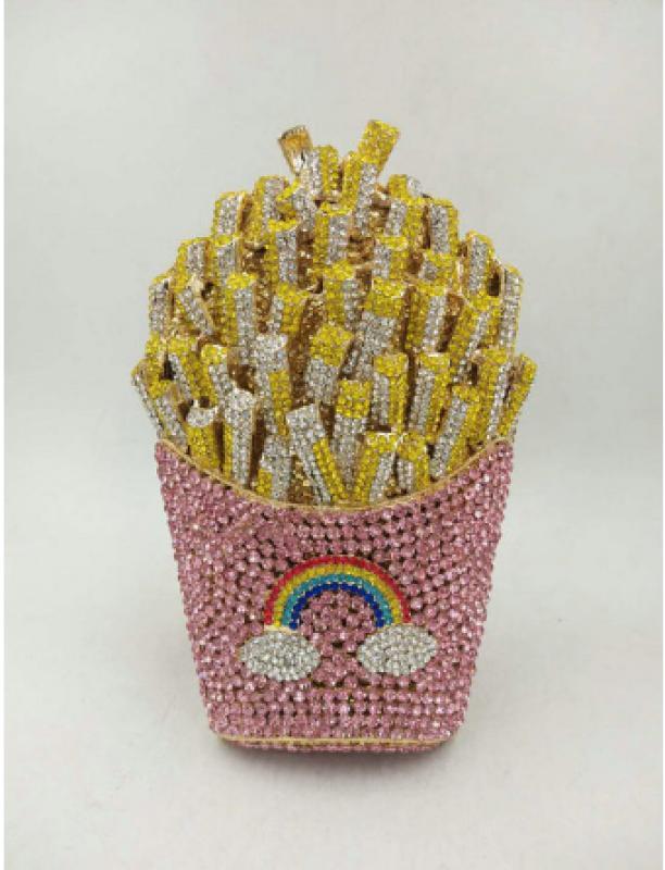 XIYUAN French fries shape Bling Crystal Clutch purse Evening bags Handbag For Women Wedding Party Diamond Minaudiere Purses gold