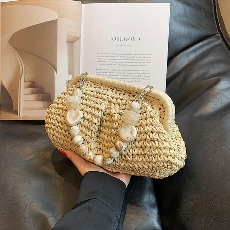 Shell Straw Top Handle Bags for Women Handbags Brands Summer Rattan Boho Woven Casual Shoulder Bags Female Clutch Purses 2023
