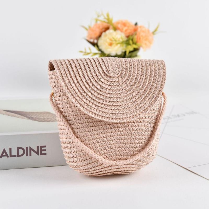 Shell Shape Straw Bag Coin Purse Rattan Woven Handmade Shoulder Bags Handbag Women Girl