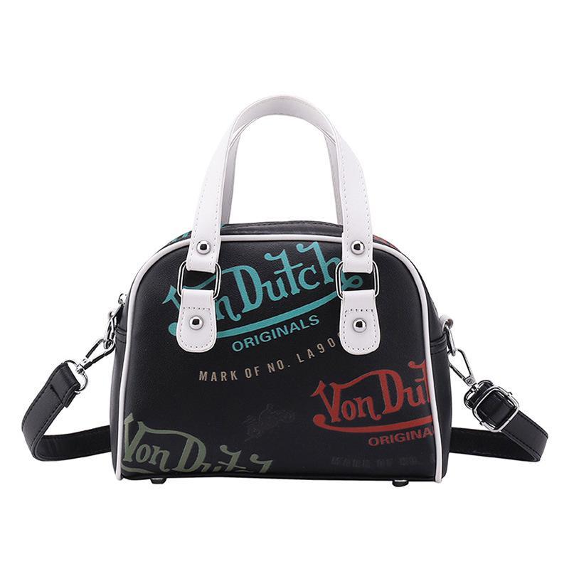 Women's PU Contrast Color Shell Bag Trendy Fashion Letter Printed Shoulder Crossbody Handbag
