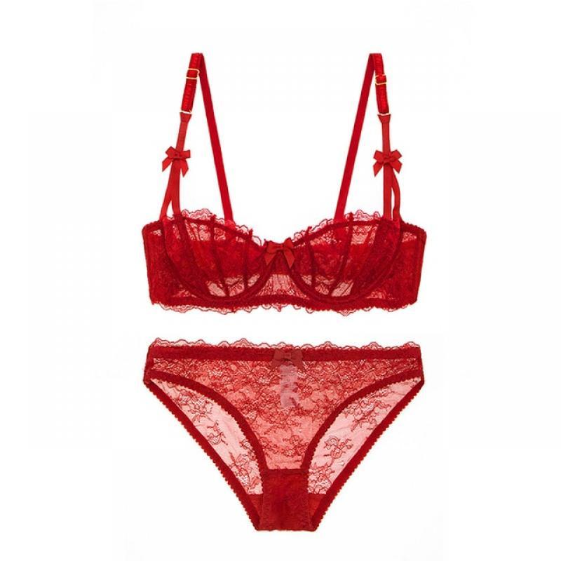 Logirlve Ultrathin Underwear Plus Size C D Cup Sexy Bras Embroidery Lingerie Lace Women Transparent Bra Half Cup Pink Brassiere