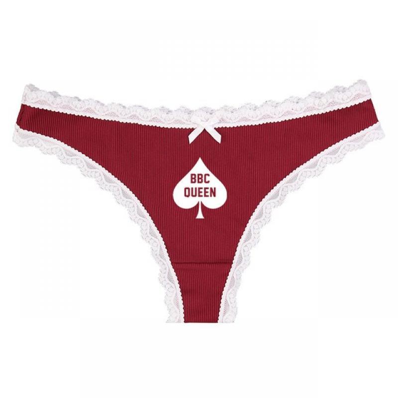 Lace Edge Bow Low Waist Panties Fashion Sexy Womens Thong Lingerie Temptation Queen of Spades Naughty Underwear for Women