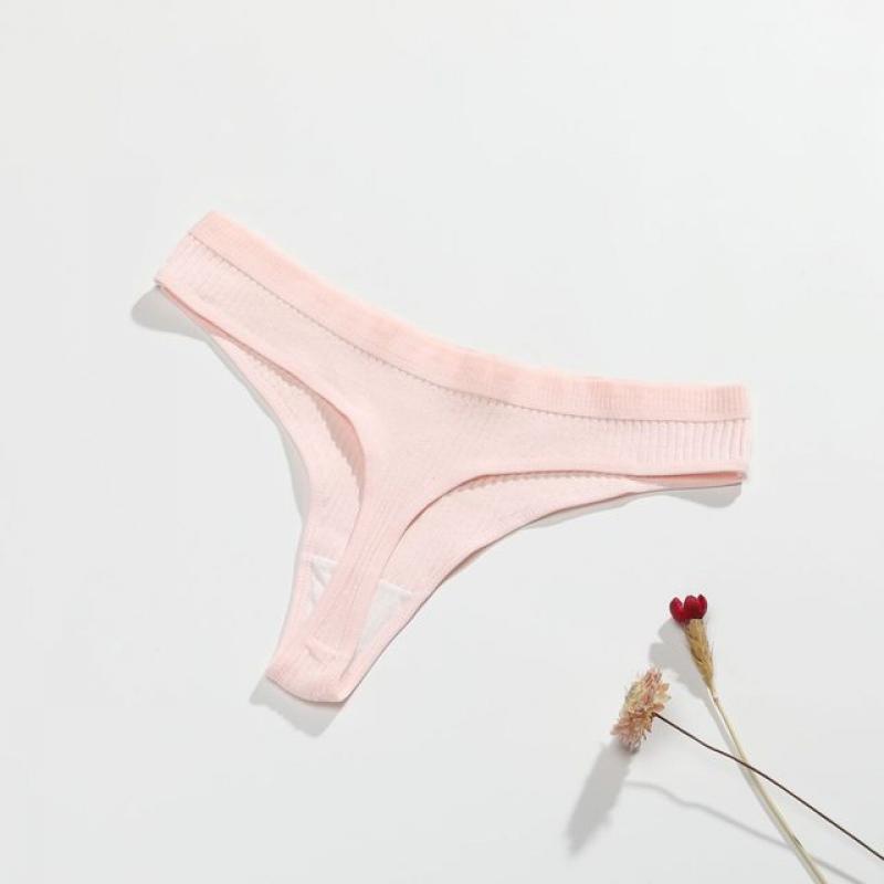 Women's Panties Seamless Ribbed Thongs Low Waist Underpants Comfortable Cotton G-strings Solid Color Underwear Female Lingerie