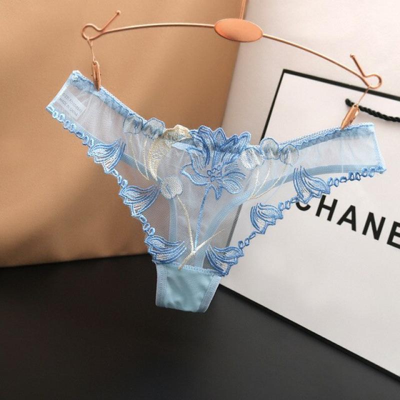 Women's Erotic Full Transparent Panties Female Sexy Lace Underwear Ladies Floral Embroidery Lingerie Low-Waist Ultra-Thin Thongs