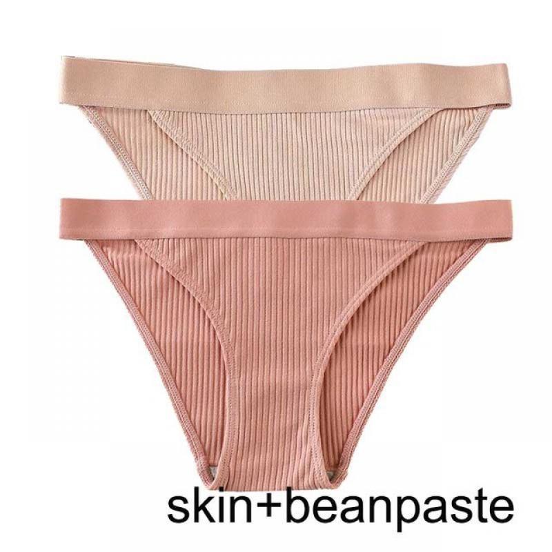 2PCS Sexy Cotton Briefs Women's Thread Comfortable Underwear Large Size Seamless Panties Simple Low Rise Girls Thong Briefs