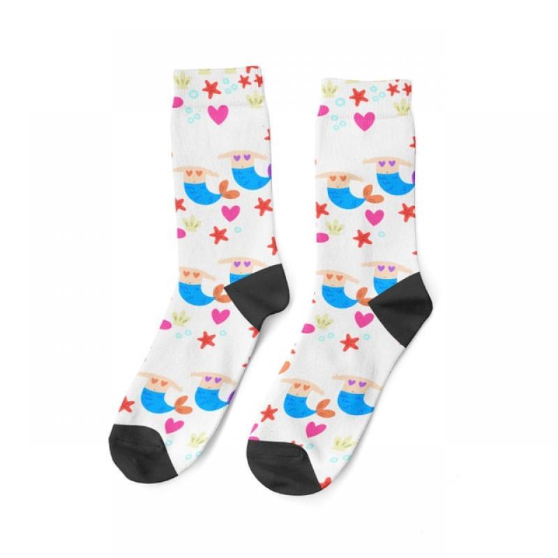 Newly Designed Creative Custom Cotton Socks Cartoon Mermaid Plus Your Face Custom Funny Fashion Couple Socks Use Birthday Gift