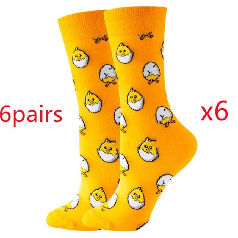 Spring Autumn 6Pairs Women's Socks Cartoon Cat Fox Rabbit Middle Tube Socks Cute Avocado Men's Socks Cute Tide Food Cotton Socks