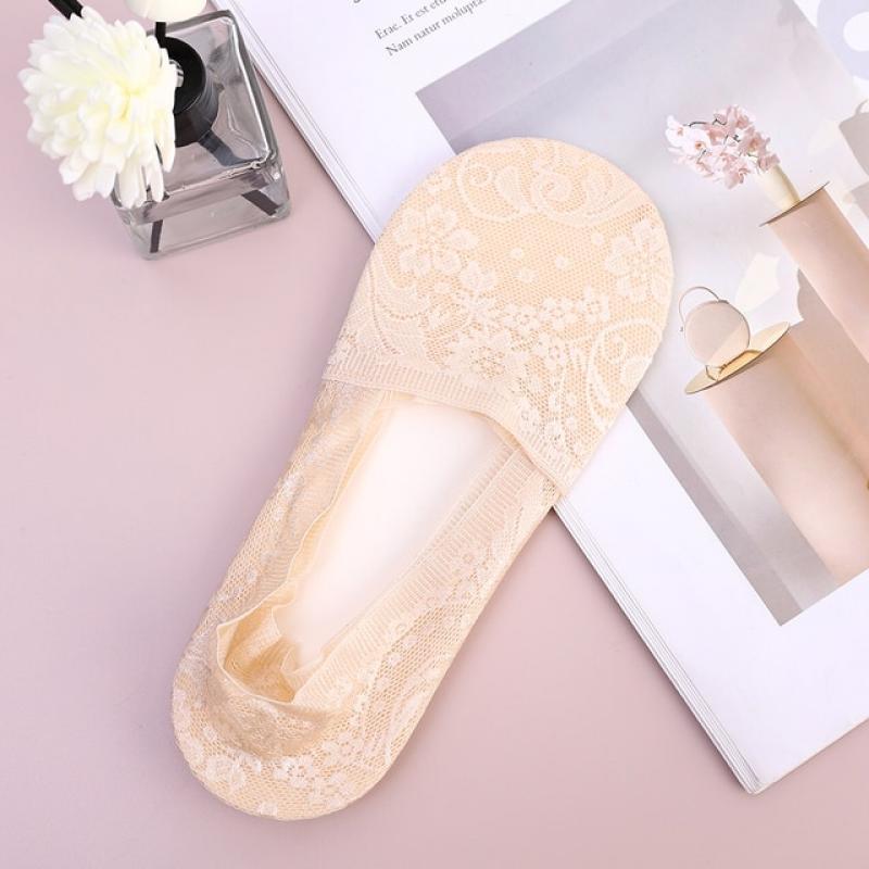 5Pairs Lace Flower Short Socks Women Summer Silicone Non-slip Ankle Socks Invisible Slipper Cotton Hollow Socks Female