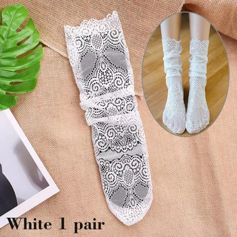 2023 Summer New Sexy Lace Floral Socks Women Black Transparent Short Sock Ladies Elastic Retro Hollow-out Cute Socks Female