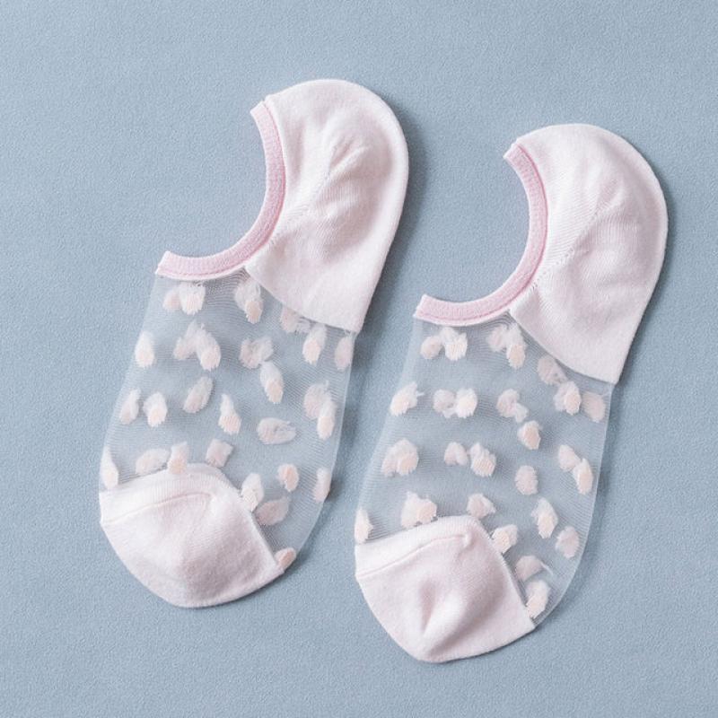 Fashion Women Girls Summer Boat Socks Lace Short Soft Thin No Show Non-slip Sox Antiskid Slippers Invisible Ankle Low Dot Sock