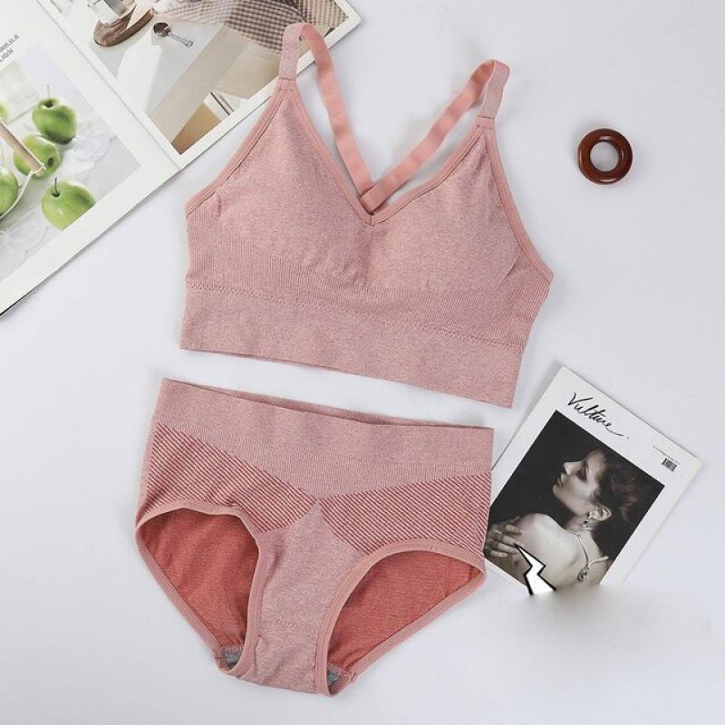ITOOLIN Women Yoga Bras Set Sexy Backless Cross Lingerie Design Running Bras Without Steel Ring Women Sweet Sports Bras Set