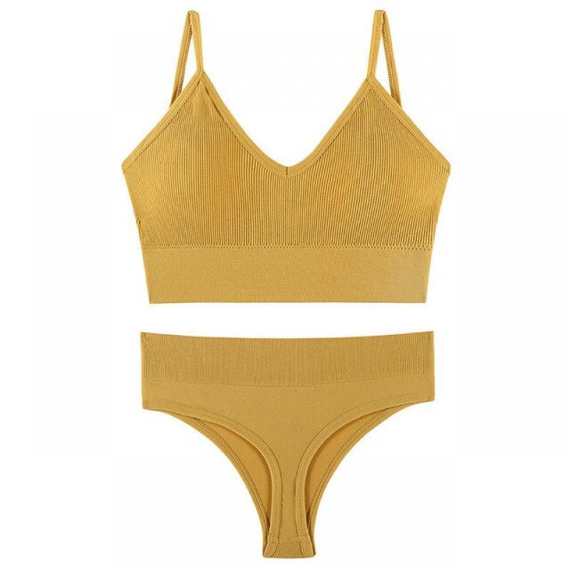 New Women Seamless Bra Set Sexy Thong Low Waist Panties Wire Free Bra Bralette Lingerie Brassiere Cotton Female Underwear Set