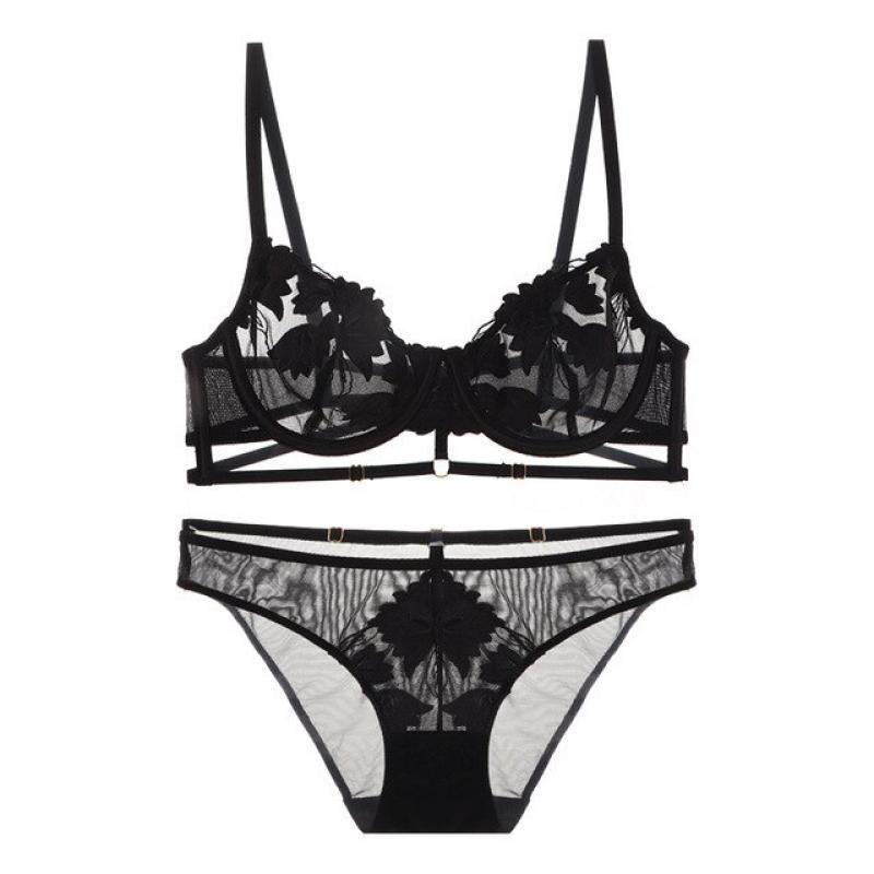 UNDERWEAR WOMAN Lingerie For Women Transparent Bra Set Strappy Style Floral Pattern Underwire Underwear Set Khaki Dotey Popsy