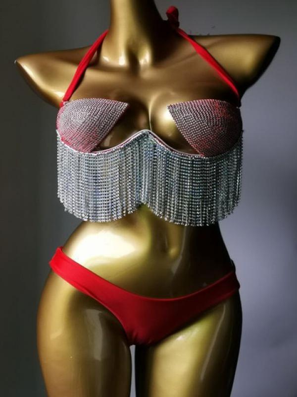 Sexy Women's Underwear Lingerie Set With Gliitter Rhinestone 2023 Push Up Shiny Diamonds Padded Bras Top Lingerie Sets For Women