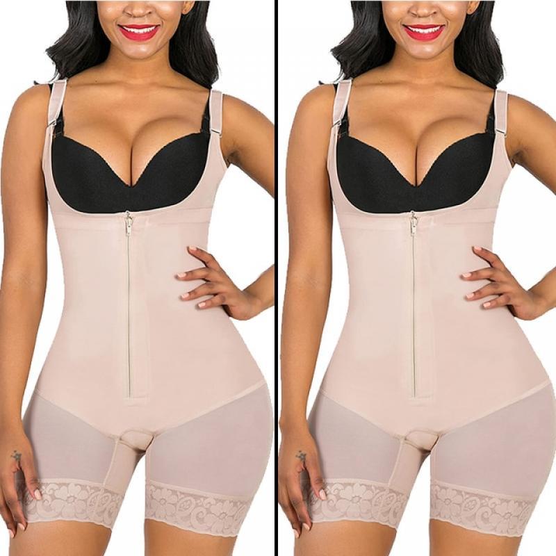 SYNCSHAPING Tight Zipper Corset Fitness Waist Lift Hip Fajas Colombian Body Control Lingerie For Women Plus Size Underwear 2Pcs