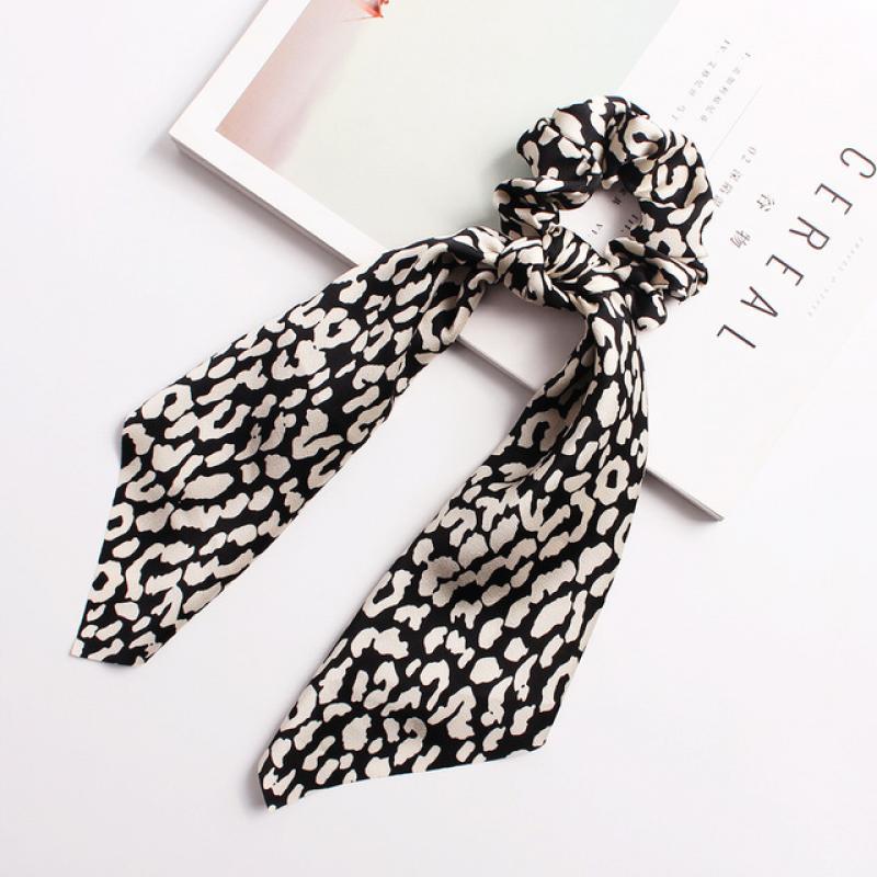 Vintage Print Chain Silk Long Ribbon for Women Girls Summer Ponytail Ties Scrunchies Elastic Hair Bands Scarf Hair Accessories