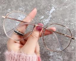 Women Metal Frame Fashion Plain Glasses Gold Silver Black Flat Lens Glasses Glitter Anti-Blue Light Reading Large Frame Glasses